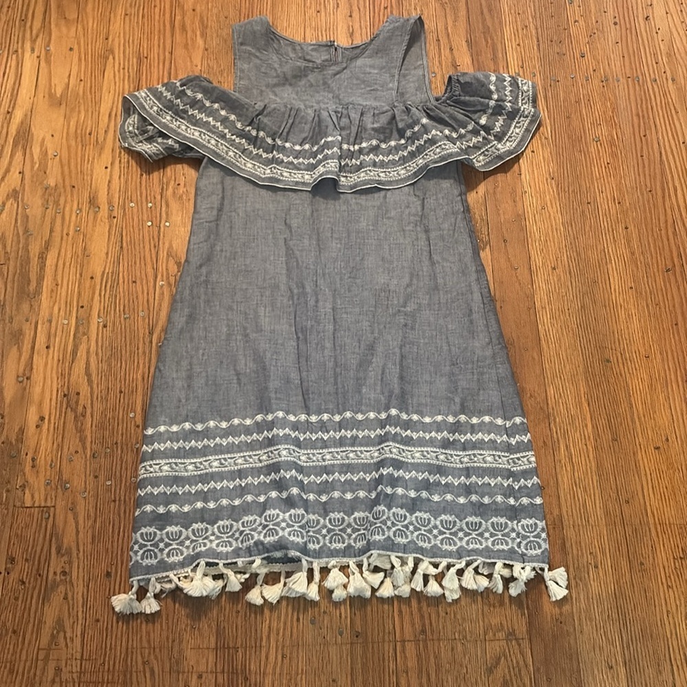 Mi Ami Dress Blue Ruffle Tassel Hem Small - Picture 4 of 7